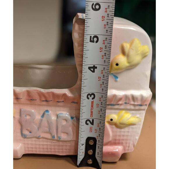 My Neil Vintage 1983 Baby Cradle Planter Pink Bassinet Carriage Nursery Gift - Picture 9 of 10